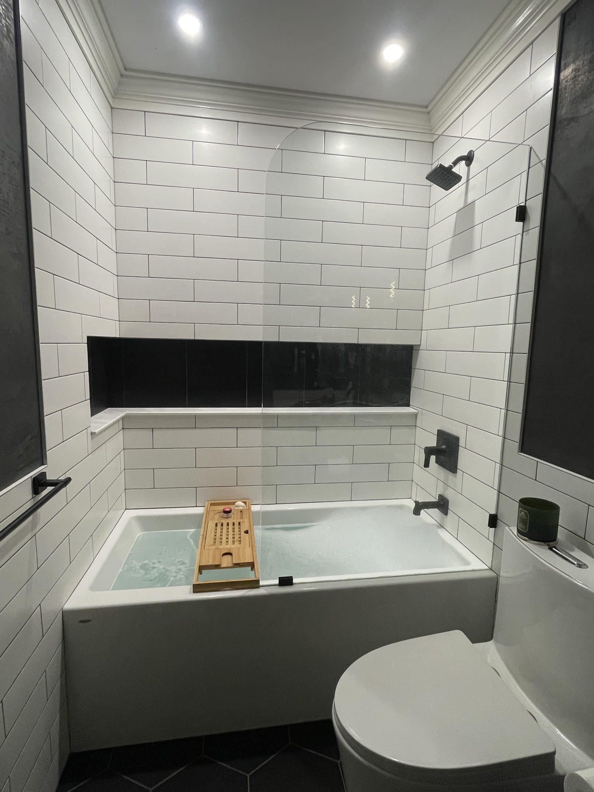 Completed bathroom remodel with shower tile Carmichael