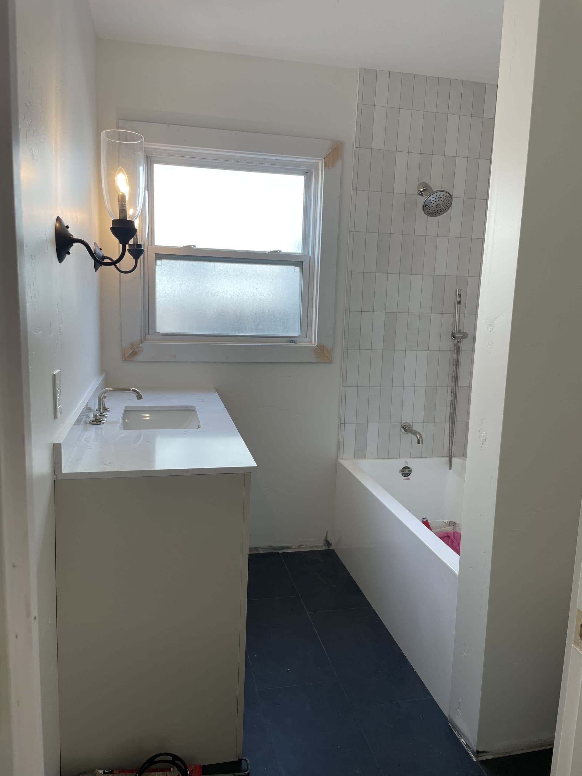 Bathroom remodel with ceramic tile and polished fixtures Sacramento