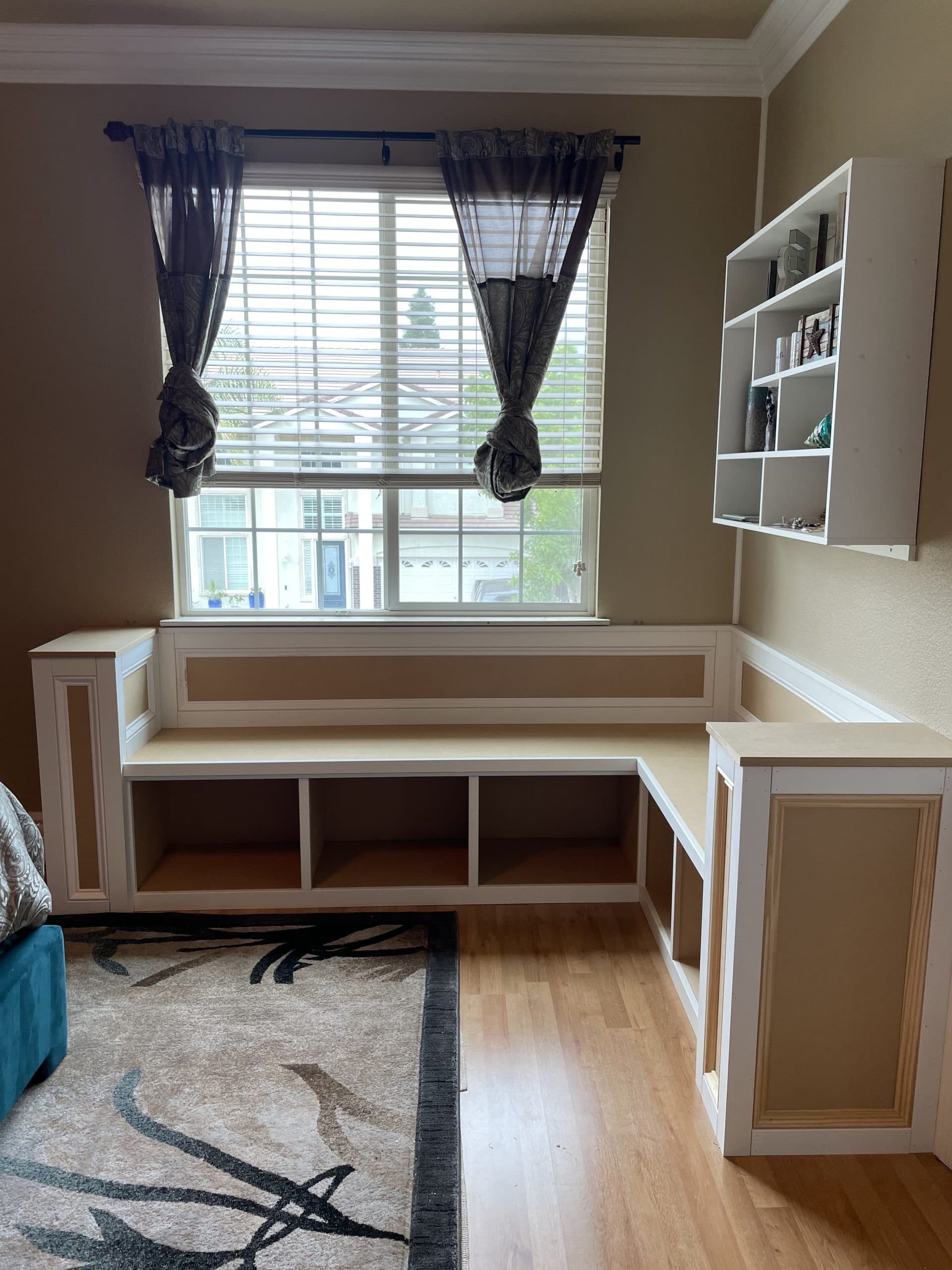 Custom built-in cabinet with hinged storage Sacramento renovation